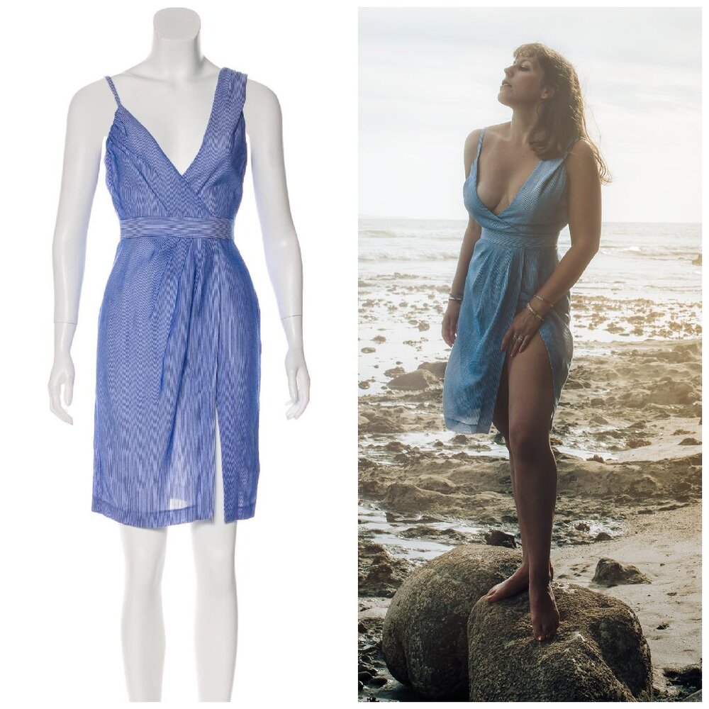 Abaete Knit Blue Striped Knit Mini Summer Dress 0 XS